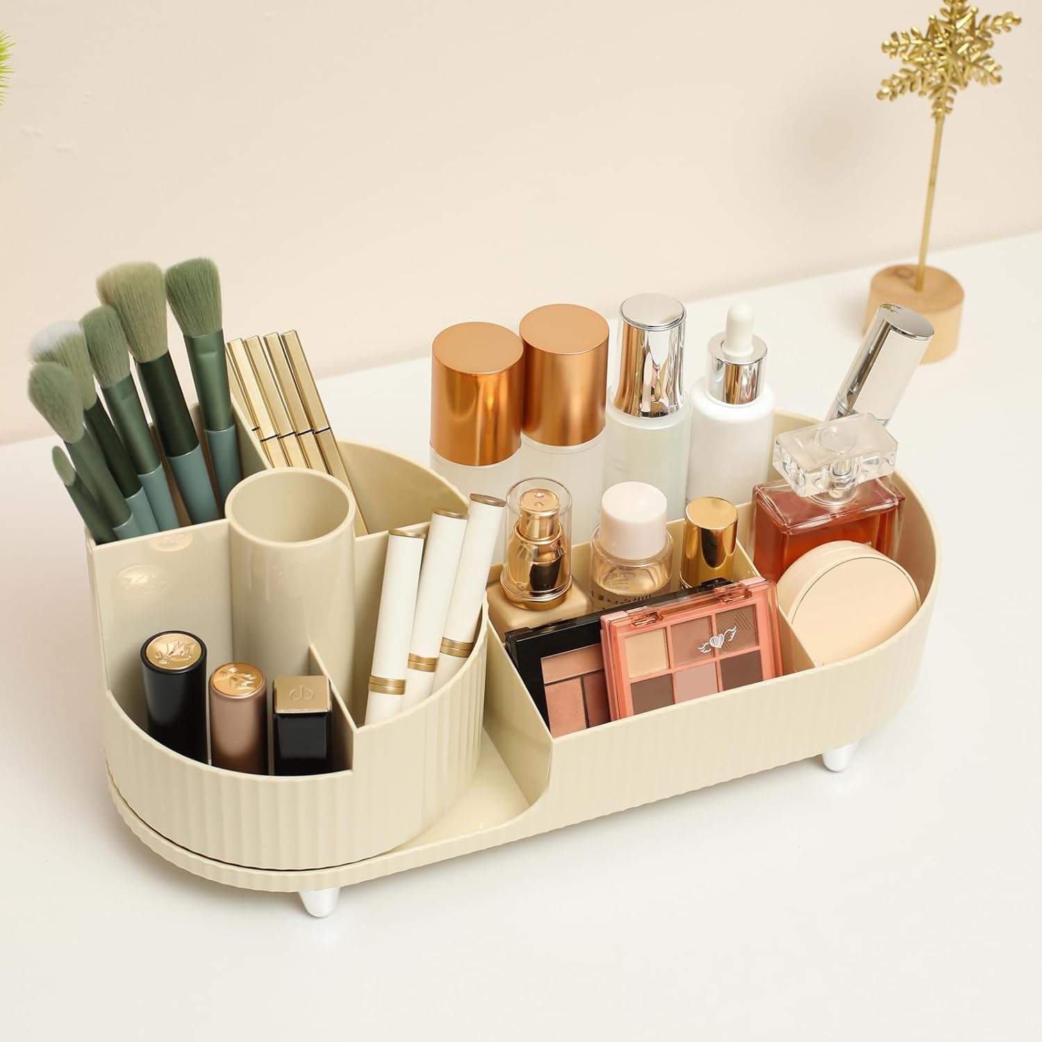 Rotating Countertop Makeup Organizer with Brush Holder - Image 5