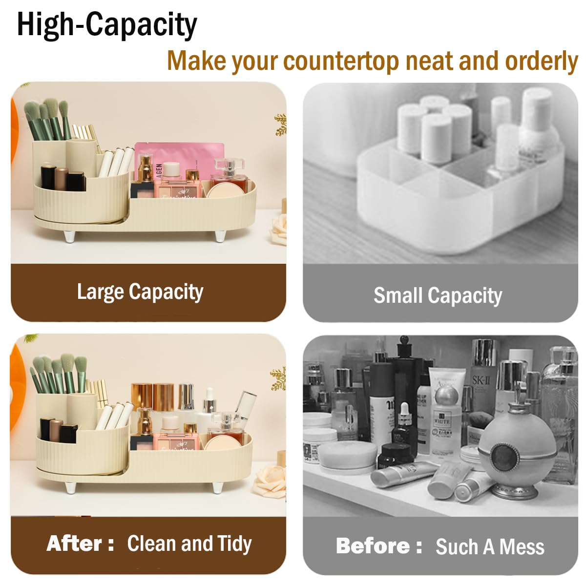 Rotating Countertop Makeup Organizer with Brush Holder - Image 3