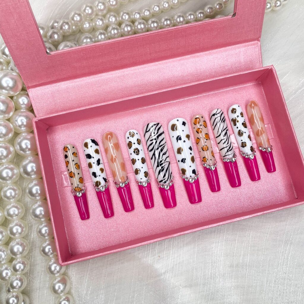 Diamond Zebra Stiletto Press-On Nails – 3D Glam