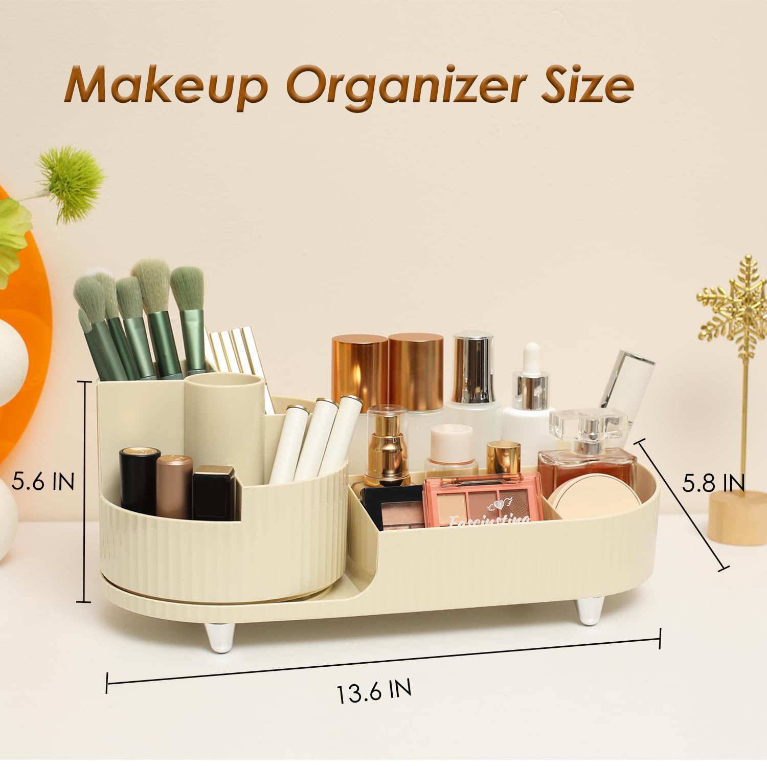 Rotating Countertop Makeup Organizer with Brush Holder - Image 2